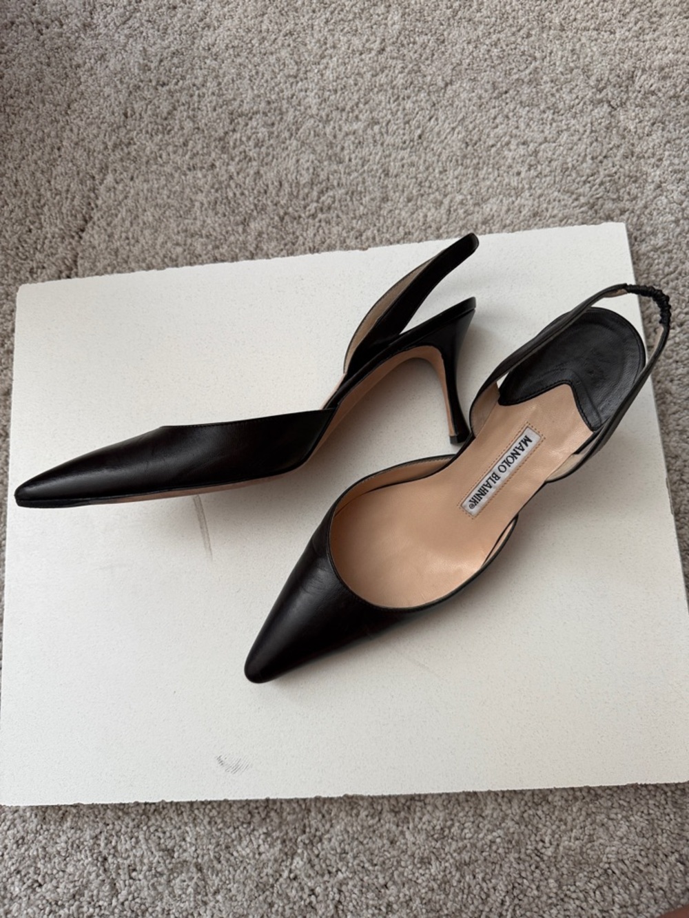 Manolo Blahnik Black Leather Pointed Slingback Heels - Picture 6 of 6